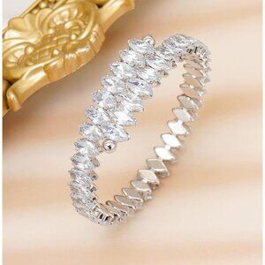 Silver Rhinestone Cuff Bracelet Cubic Zirconia Tennis Bracelets for Women